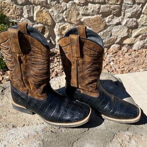 Ariat Boots 4LR Alligator Print Womans 3M Brown Suede/Leather Square Toe Cowgirl